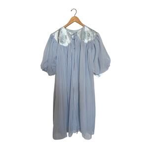 Vintage GMC ILGWU Union Peignoir Nightgown Robe Set L Powder Blue Chiffon Sheet